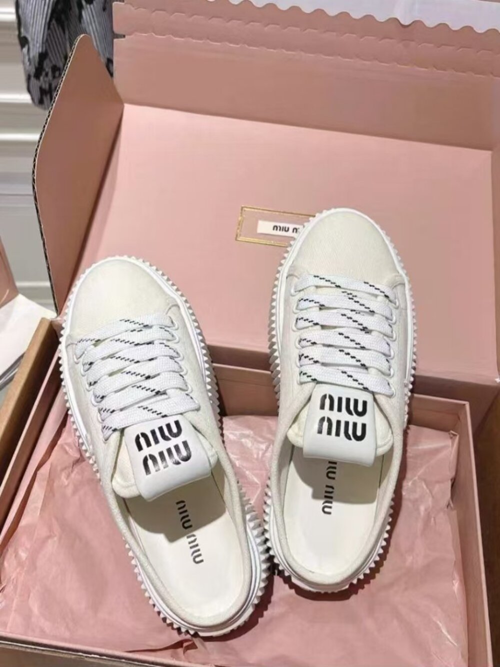 Miu Miu White Canvas Platform Mule